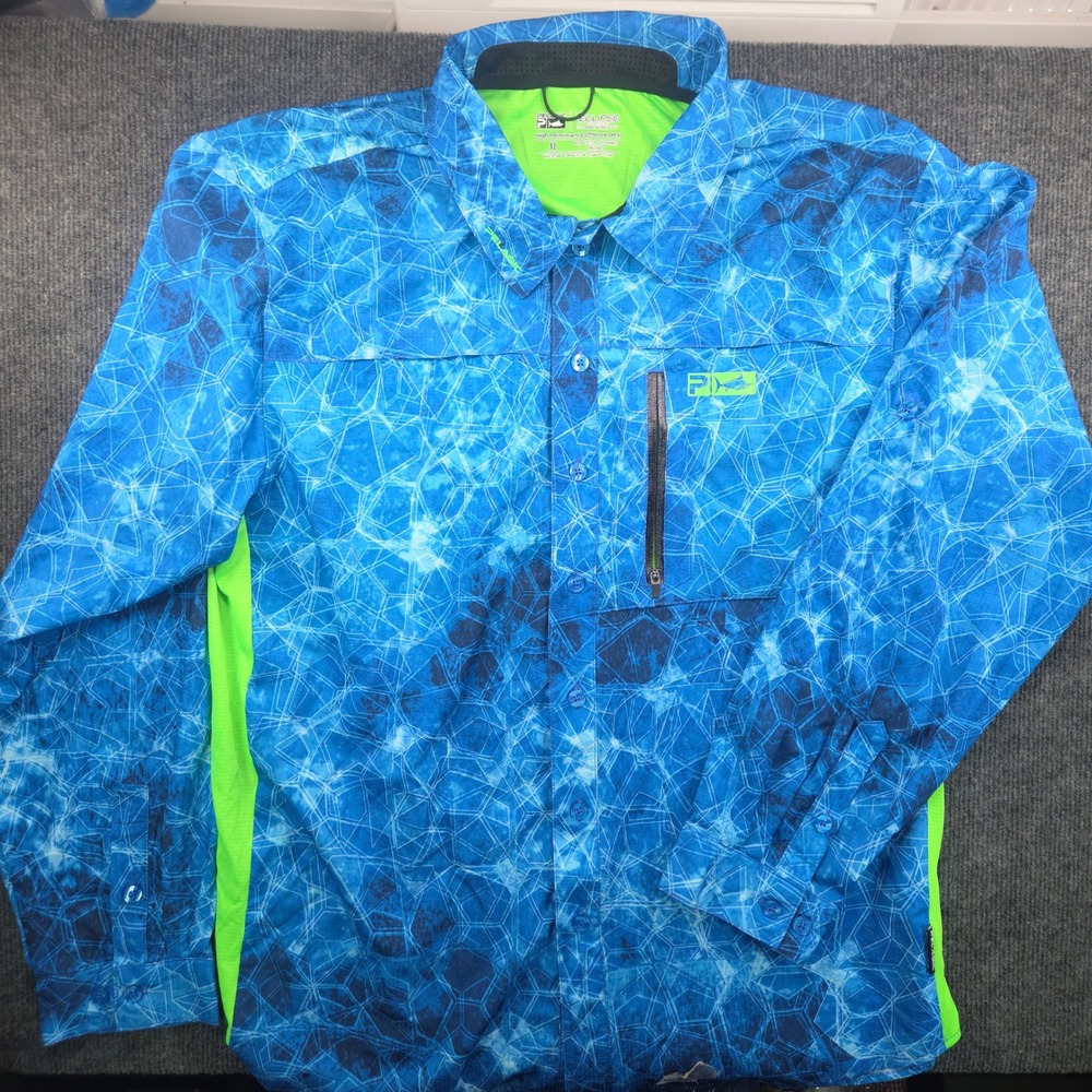 Pelagic Eclipse Fishing Shirt Mens XL Blue Green Performance Long Sleeve